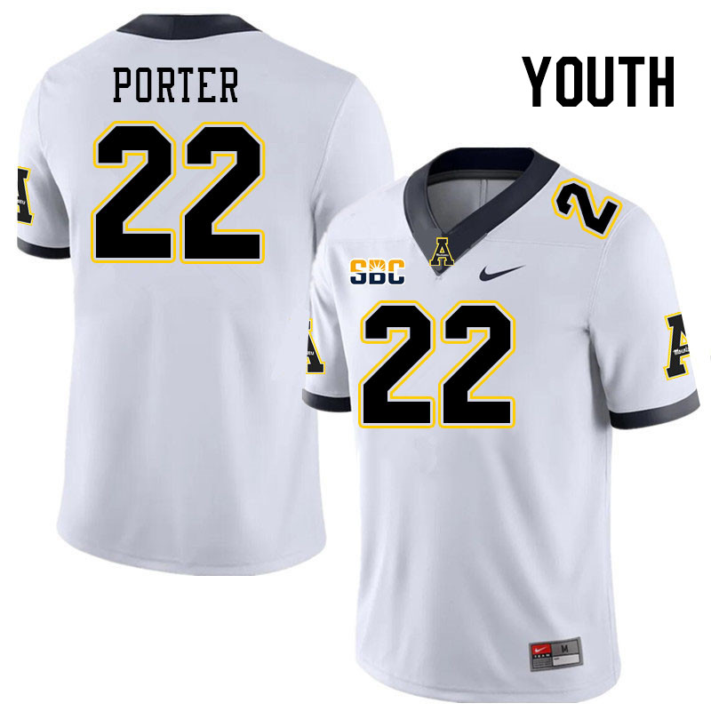 Youth #22 DJ Porter Appalachian State Mountaineers College Football Jerseys Stitched Sale-White